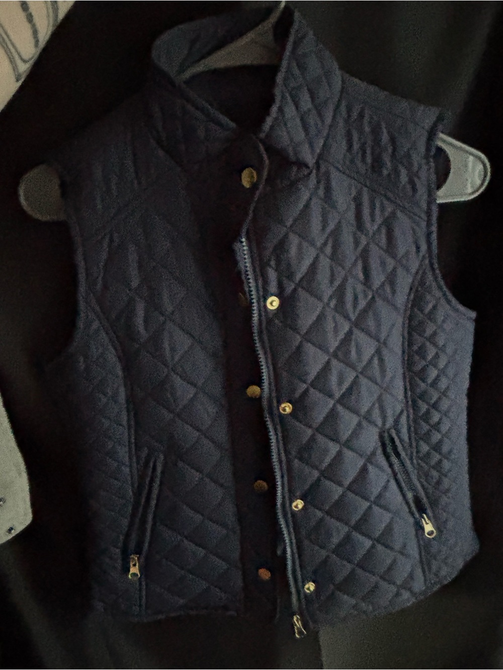 Me Jane Navy Quilted Vest with Gold Zipper Accents